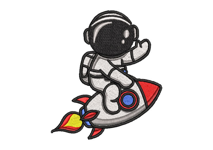 Child Astronaut Riding Rocket Embroidery Designs