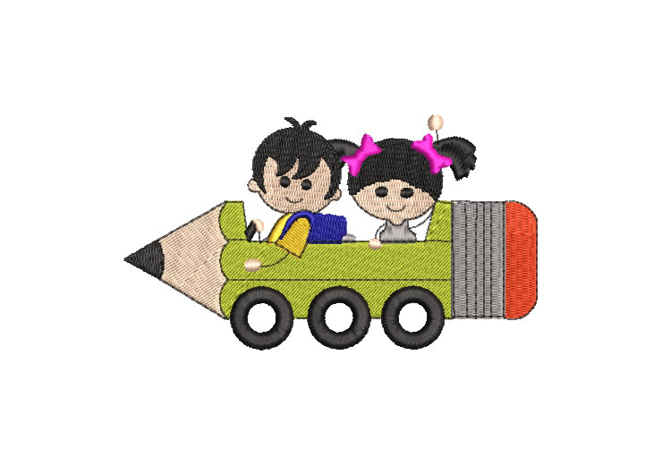 Children in Pencil Car Embroidery Designs