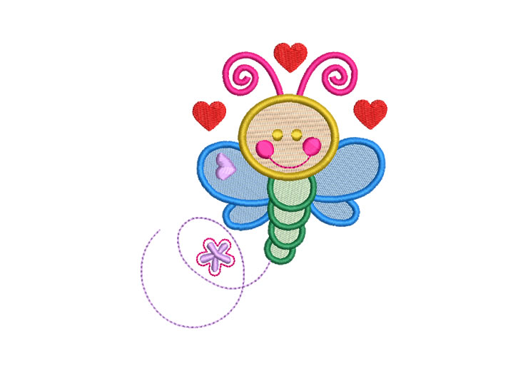 Children's Butterfly with Heart Embroidery Designs