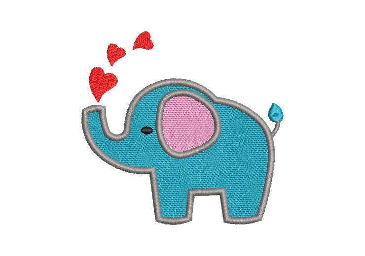 Children's Elephant with Heart Embroidery Designs