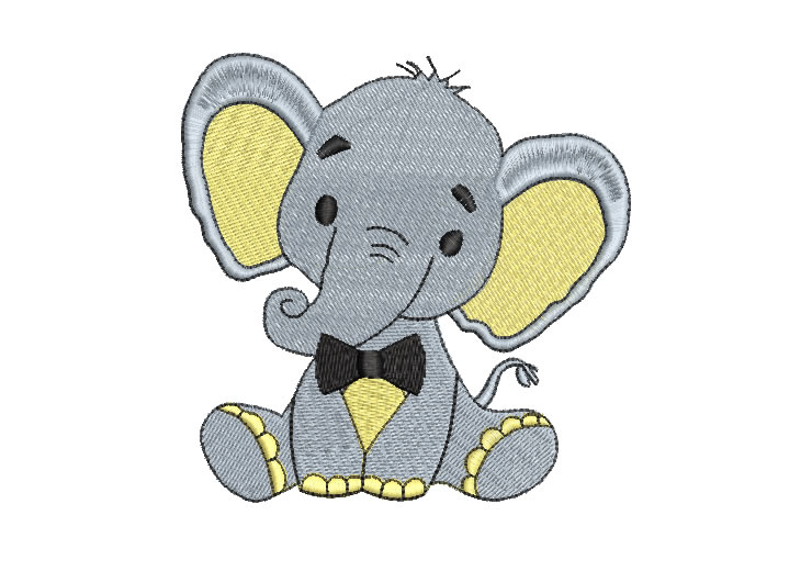 Children's Elephant with Tie Embroidery Designs