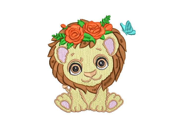 Children's Lion with Pink Embroidery Designs