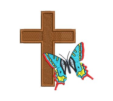 Christian Cross with Butterfly Embroidery Designs