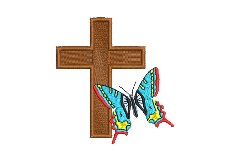 Christian Cross with Butterfly Embroidery Designs