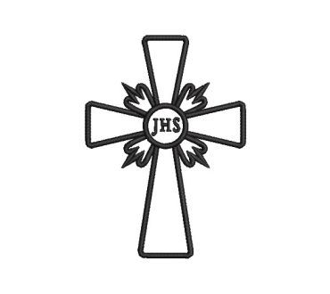 Christian Cross with Letter JHS Embroidery Designs