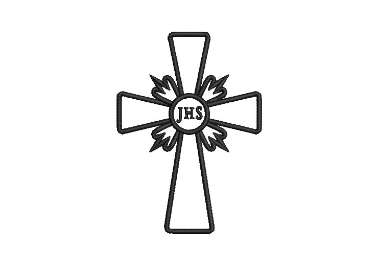 Christian Cross with Letter JHS Embroidery Designs