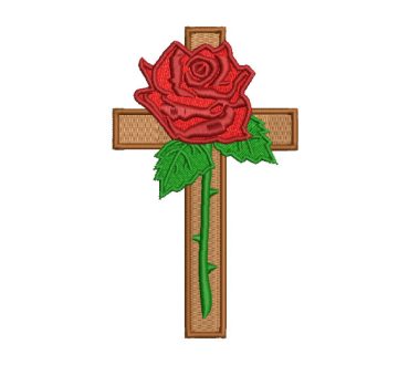 Christian Cross with Rose Embroidery Designs