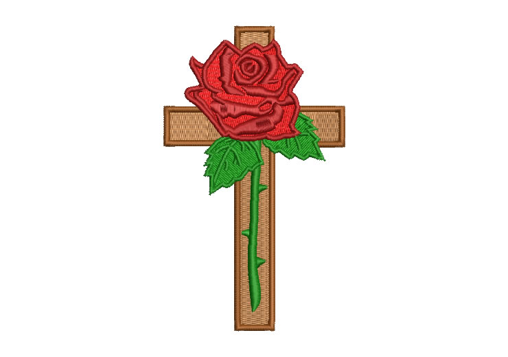Christian Cross with Rose Embroidery Designs