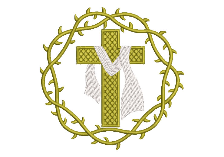 Christian Cross with Tablecloth and Crown of Thorns Embroidery Designs