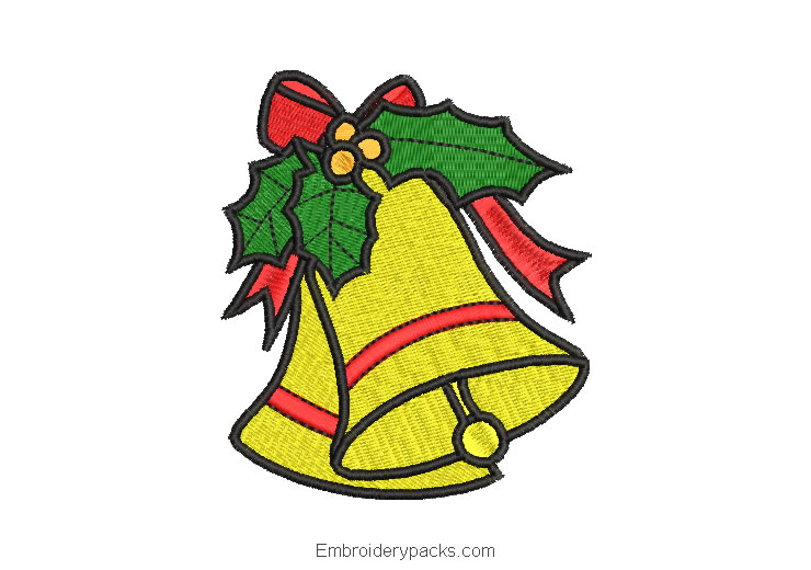 Christmas Bell with Bow Embroidered Design