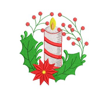 Christmas Candle with Star and Leaves Embroidery Designs