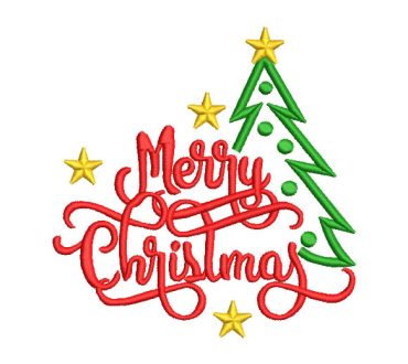 Christmas Lettering Merry Christmas with Tree Embroidery Designs
