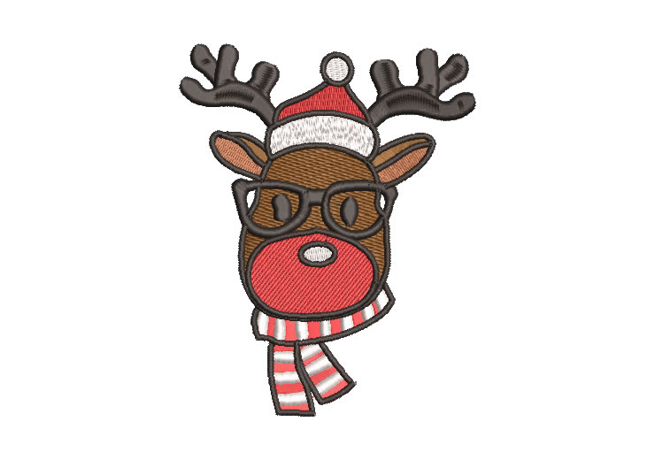 Christmas Reindeer with Glasses Embroidery Designs