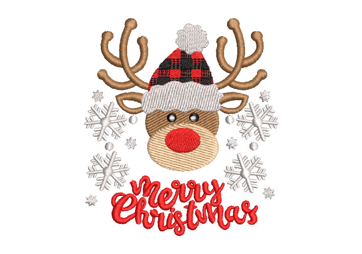 Christmas Reindeer with Merry Christmas Letter Embroidery Designs