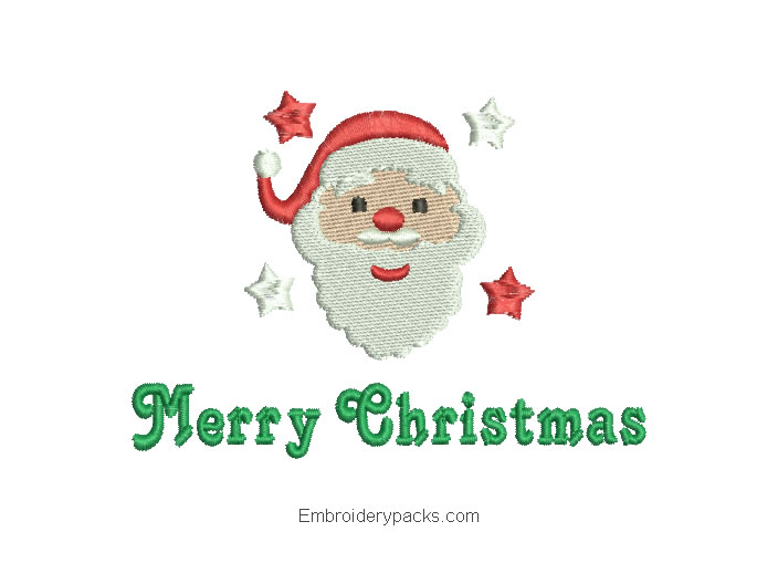 Christmas Santa Embroidery with Merry Christmas Letter