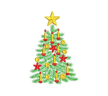 Christmas Tree with Candle Star Embroidery Designs