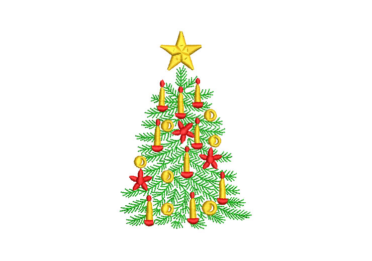 Christmas Tree with Candle Star Embroidery Designs