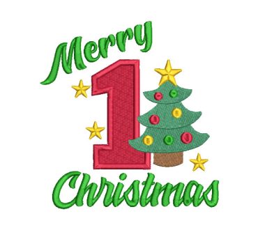 Christmas Tree with Lettering Merry Christmas Embroidery Designs