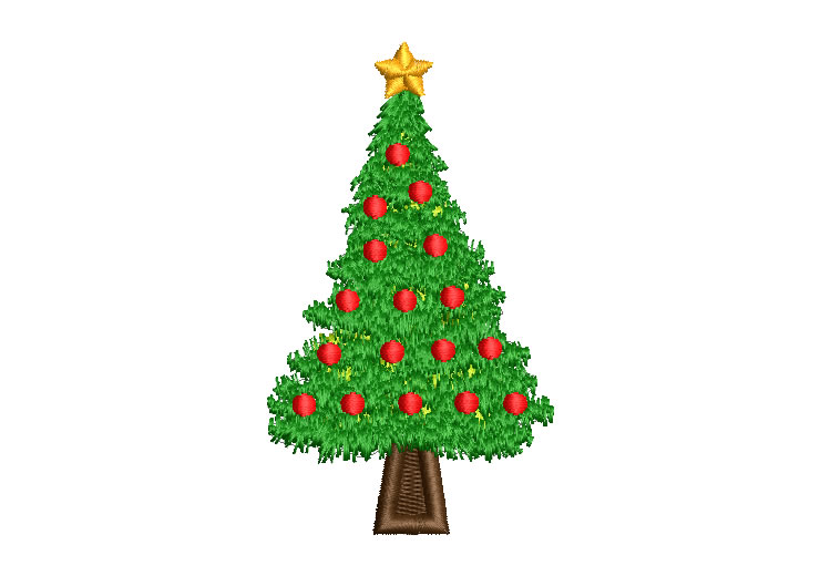 Christmas Tree with Red Balls Embroidery Designs - Embroidery Designs Packs