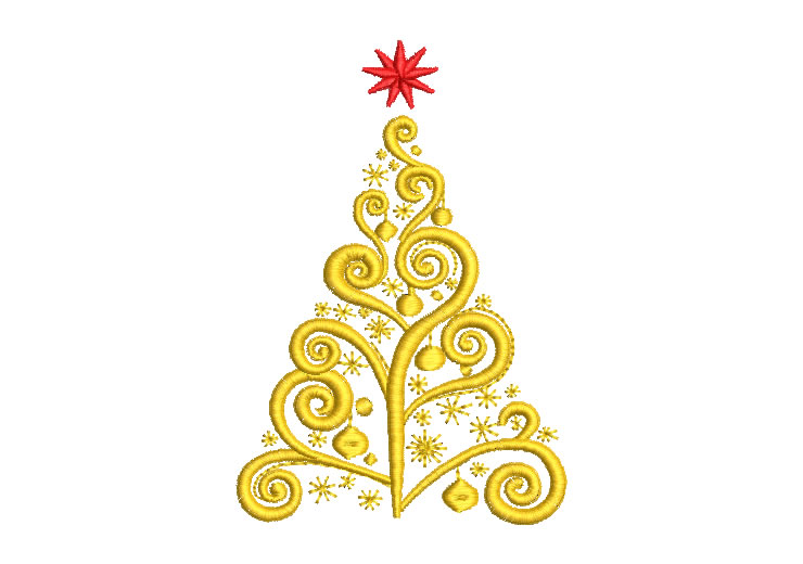Christmas Tree with Red Star Embroidery Designs
