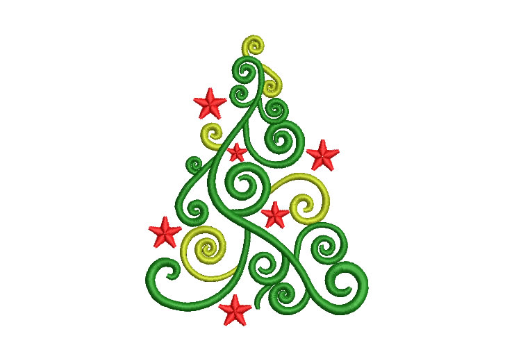 Christmas Tree with Star Embroidery Designs