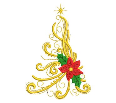 Christmas Tree with Star and Flowers Embroidery Designs