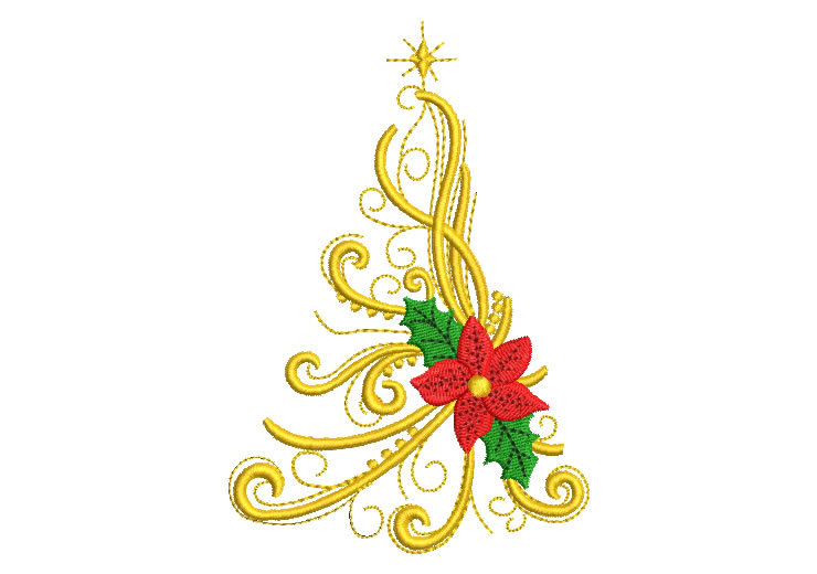 Christmas Tree with Star and Flowers Embroidery Designs