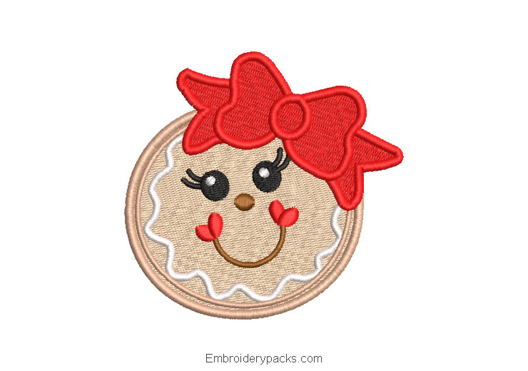 Christmas cookie embroidered design with bow