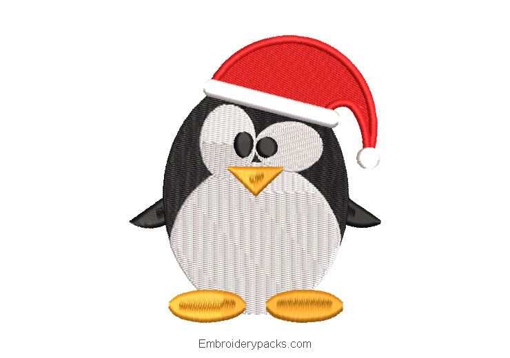 Christmas penguin with cap embroidery design