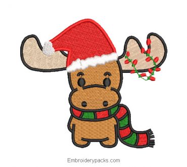Christmas reindeer with lights embroidery design