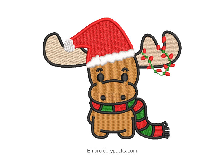 Christmas reindeer with lights embroidery design