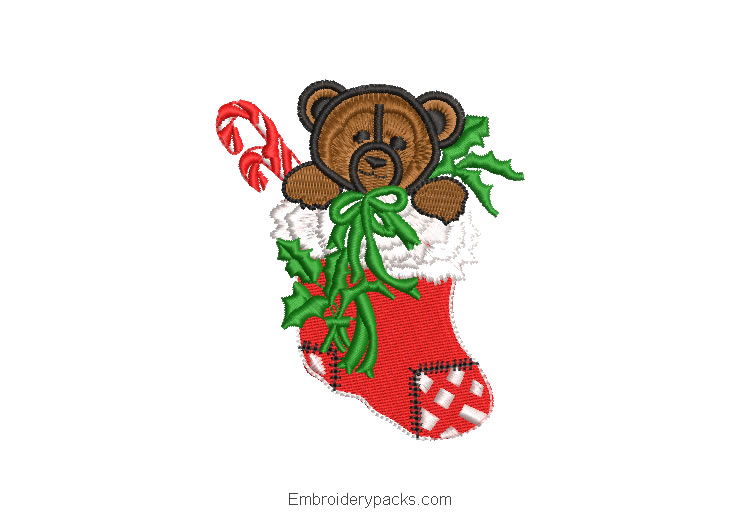 Christmas stockings with bear embroidery design