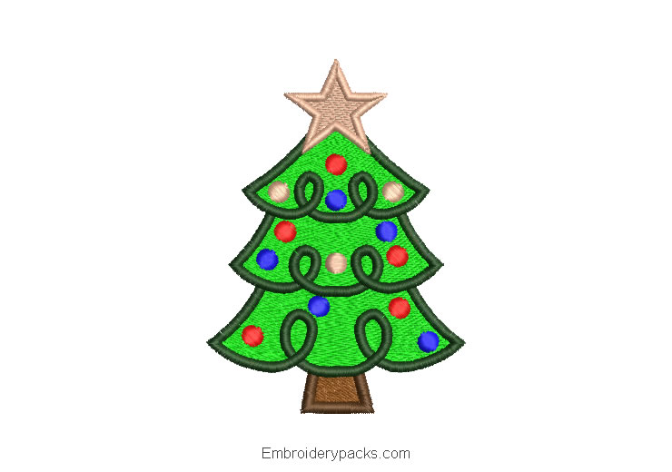 Christmas tree embroidered design with colored lights