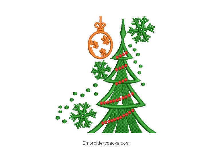 Christmas tree with lights embroidery design
