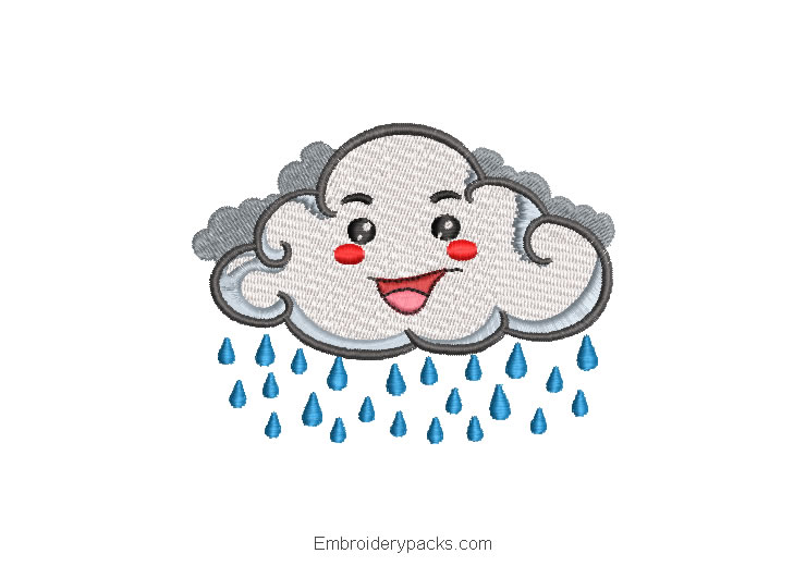 Cloud Embroidery Design With Raindrops