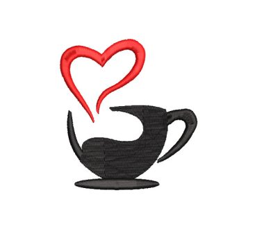 Coffee Cup with Heart Embroidery Designs