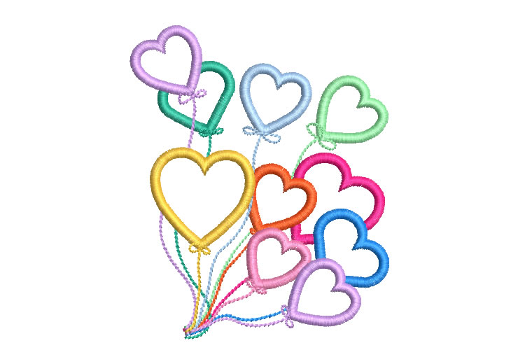 Colorful Balloons Heart Shape Embroidery Designs