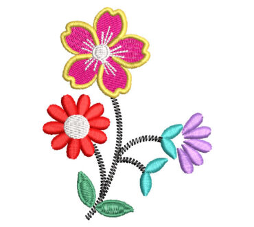 Colorful Flowers with Green Branches Embroidery Designs