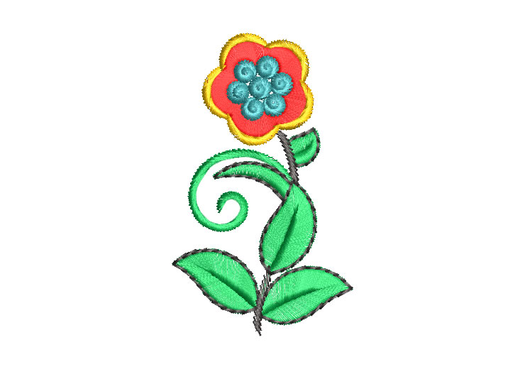 Colorful Flowers with Green Leaves Embroidery Designs