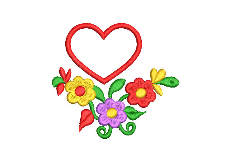 Colorful Flowers with Heart Embroidery Designs