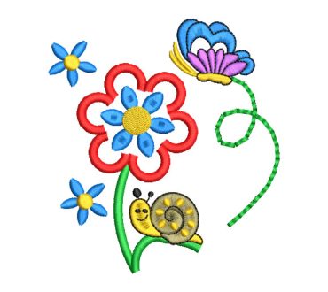 Colorful Flowers with Snail Embroidery Designs