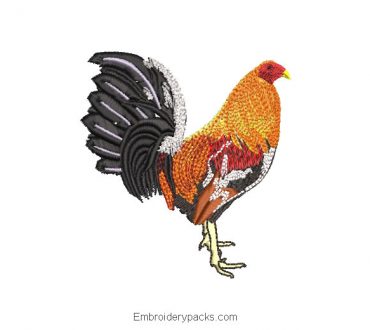Colorful Rooster Embroidered Design