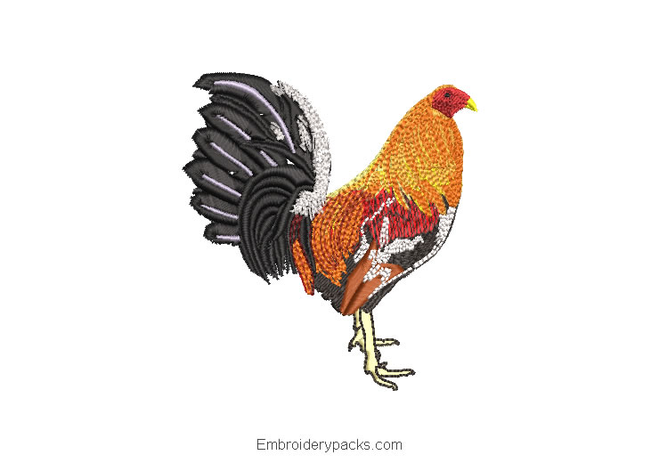 Colorful Rooster Embroidered Design