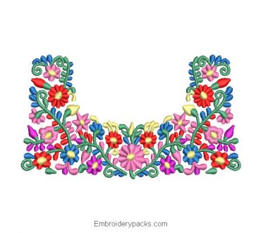Colorful bright flowers embroidered design