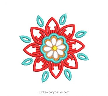 Colorful flowers embroidery design with decoration