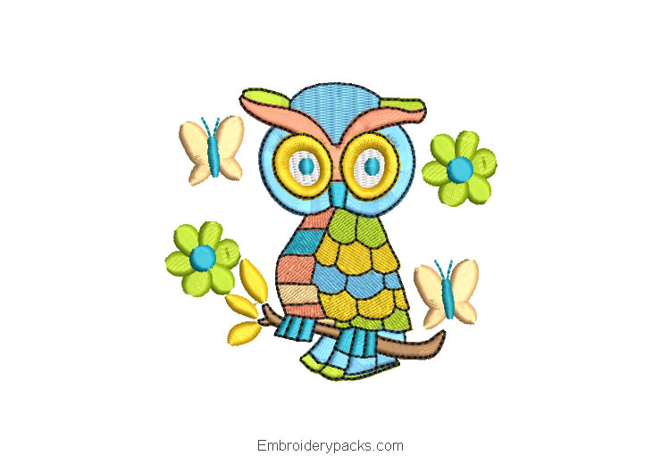 Colorful owl embroidery design