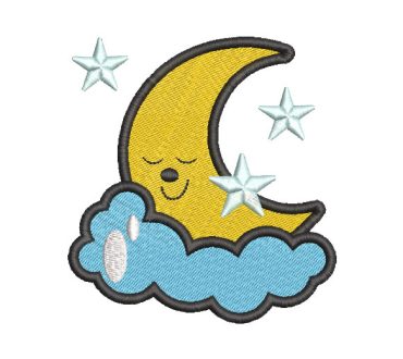 Crescent Cloud with Stars Embroidery Designs