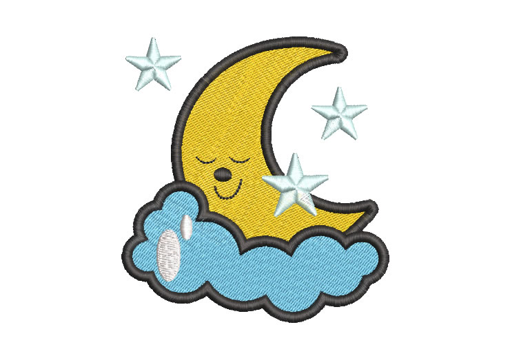 Crescent Cloud with Stars Embroidery Designs