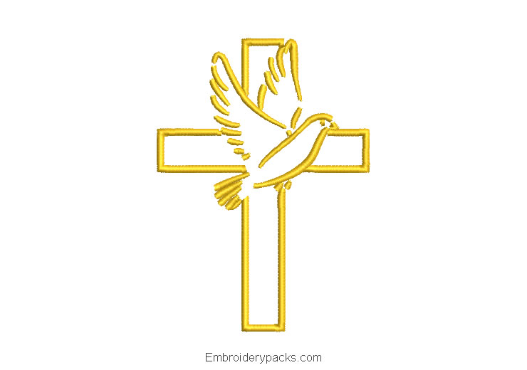 Cross embroidery with dove of the holy spirit
