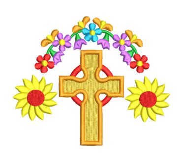 Cross with Colorful Flowers Embroidery Designs